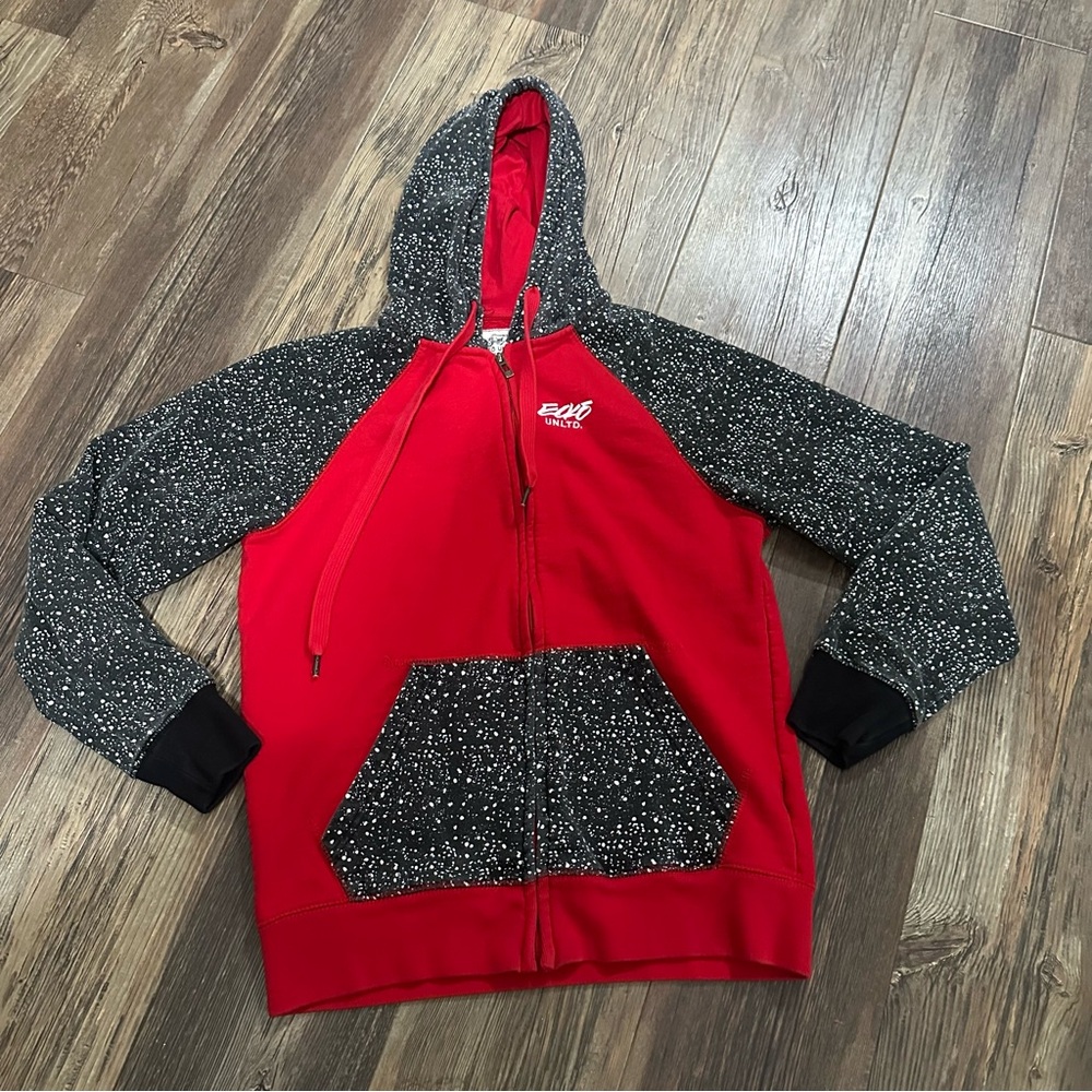 Ecko UNLTD. Red full zip hooded sweatshirt jacket Men's M speckled arms hoodie